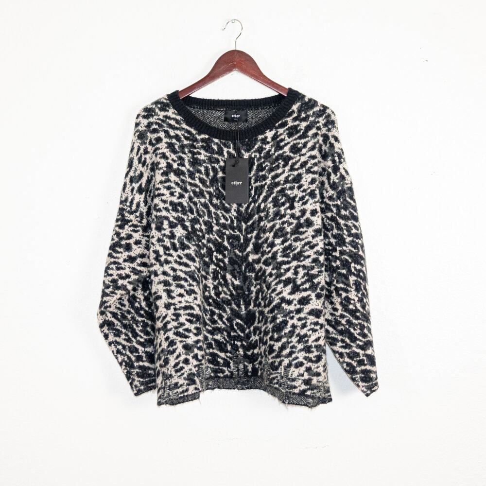 Other UK Rock n Roll Clothing Leopard Crew Sweater distressed sz M